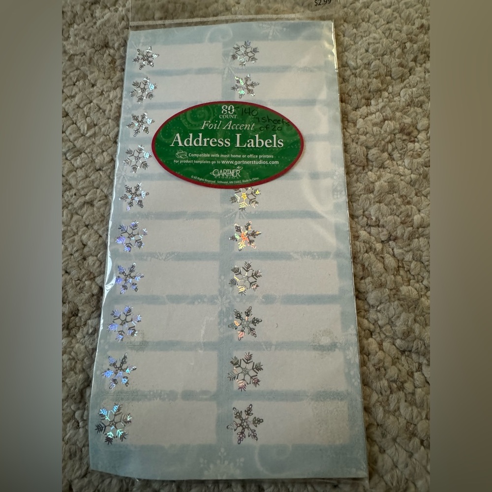 1 PACK OF GARTNER 140(7 sheets)SNOWFLAKE FOIL LABELS